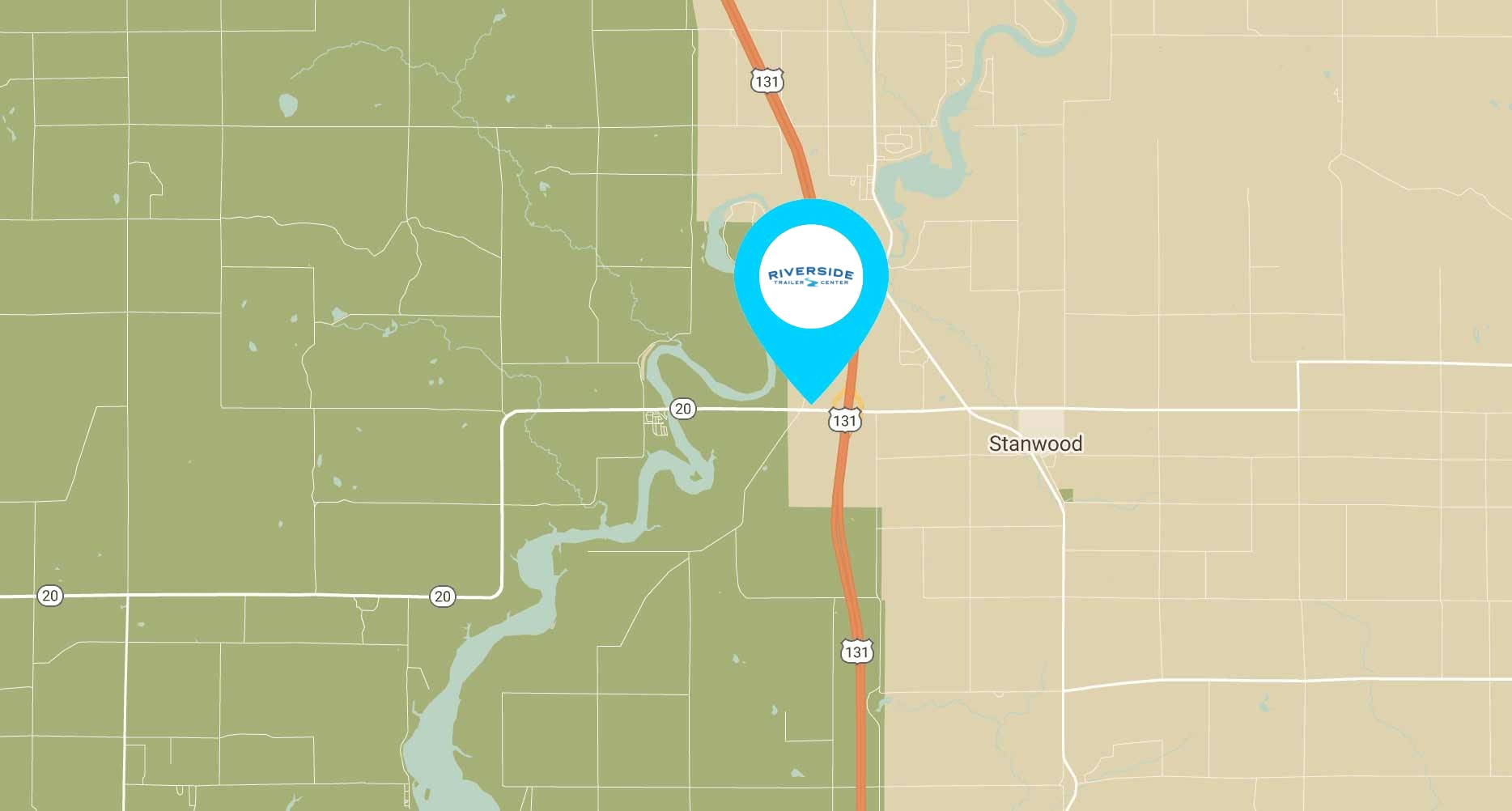 Map showing location of Riverside Trailer Center near Big Rapids, MI